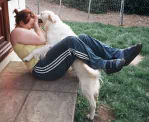 Dog Carer Au Pairs Golden Retriever Timothy kissing Heidi 