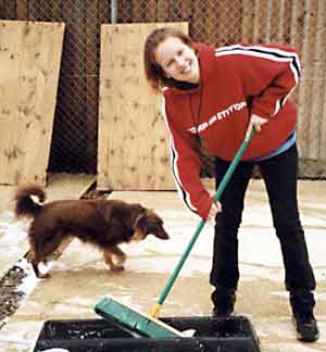 Au Pair Dog Carers Washing out the water troughs